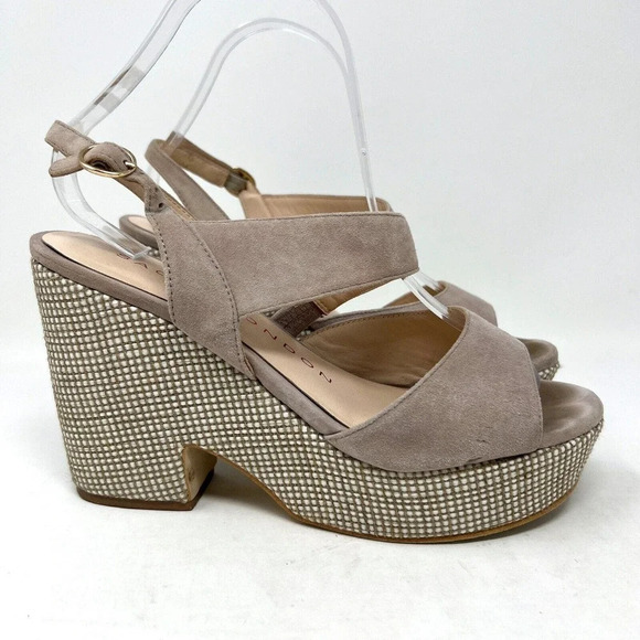 Sacha London Suede Leather Beige Wedge Platform Shoes Sandals Women’s Size 8.5 - Picture 2 of 11